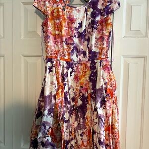 Gabby Skye Purple and Orange Floral Midi Dress